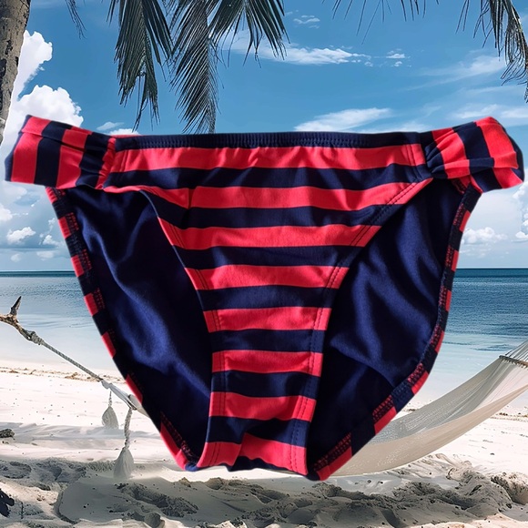 Navy & Orange Striped Bikini Bottom Size S - Picture 1 of 2